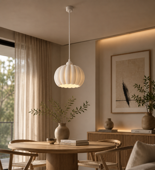 Balkabağı Minimalist Modern avize Tekli Yatak-Oturma odası Salon İçin Ampul Uyumlu Dekoratif Model Beyaz