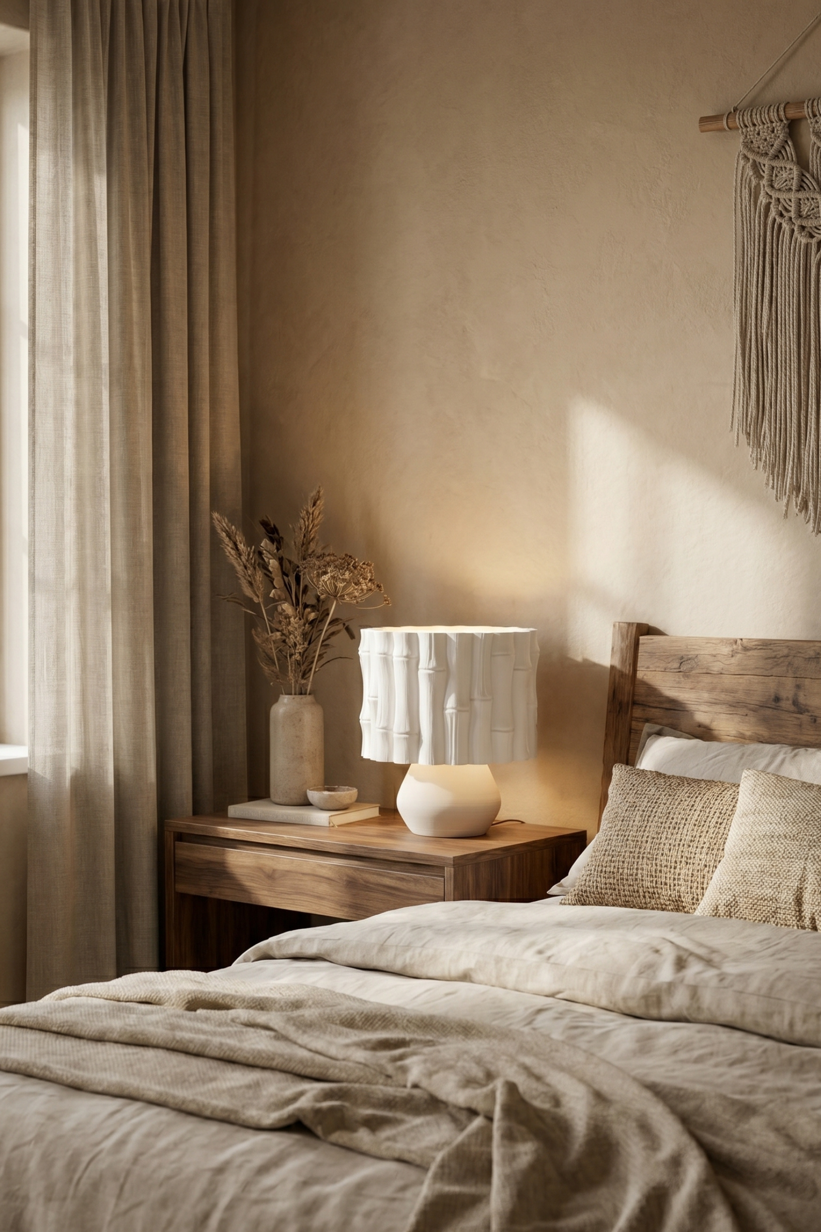 Bambu Modern Minimalist Masa Lambası Dekoratif Abajur Gece Lambası Yatak Odası & Salon Uyumlu