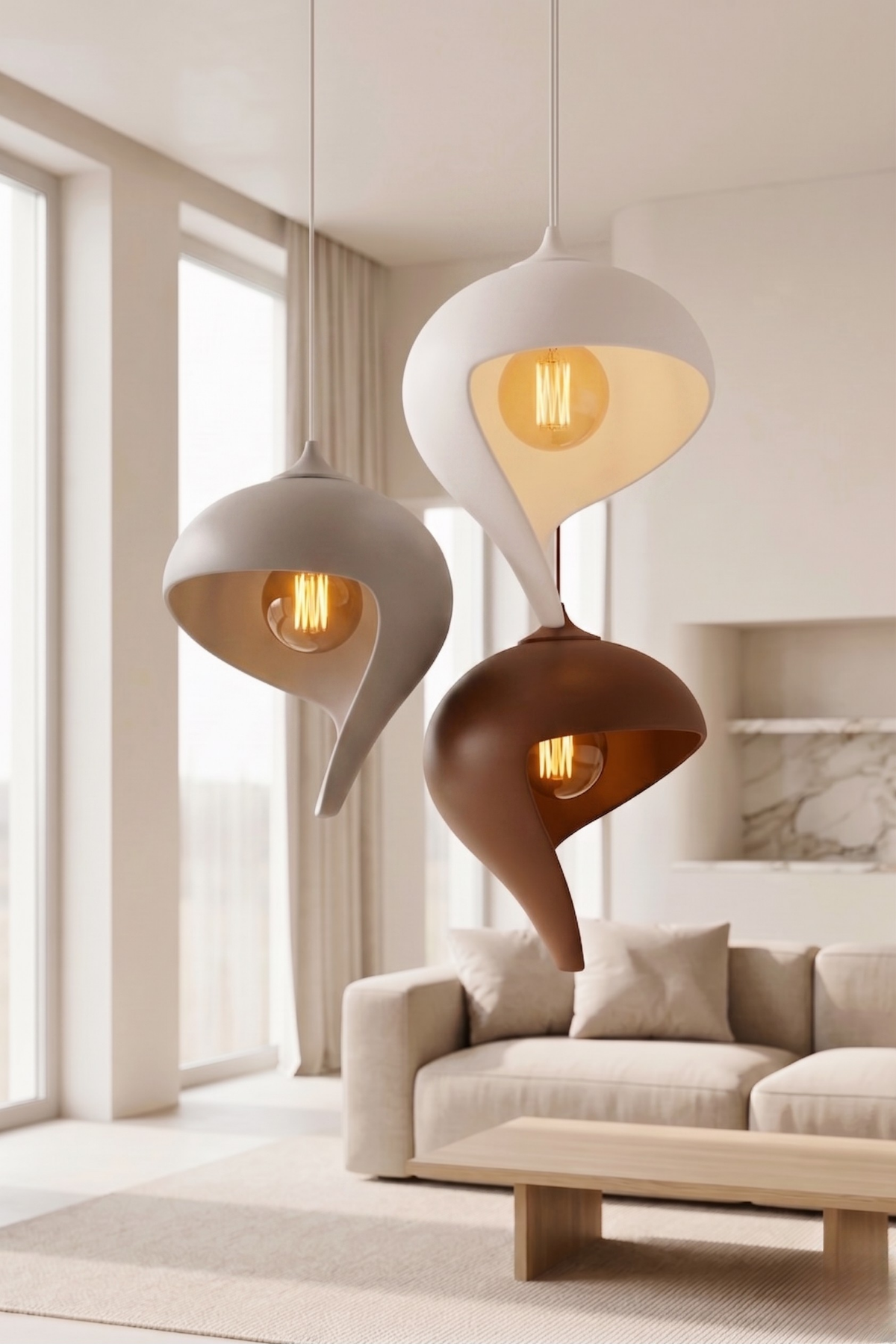 Su Damlası Sarkıt Avize 3’lü Modern İskandinav stili Avize, Salon Oturma Odası İçin Ampul Uyumlu Dekoratif Model, Çok Renkli Kişiselleştirme Seçeneği