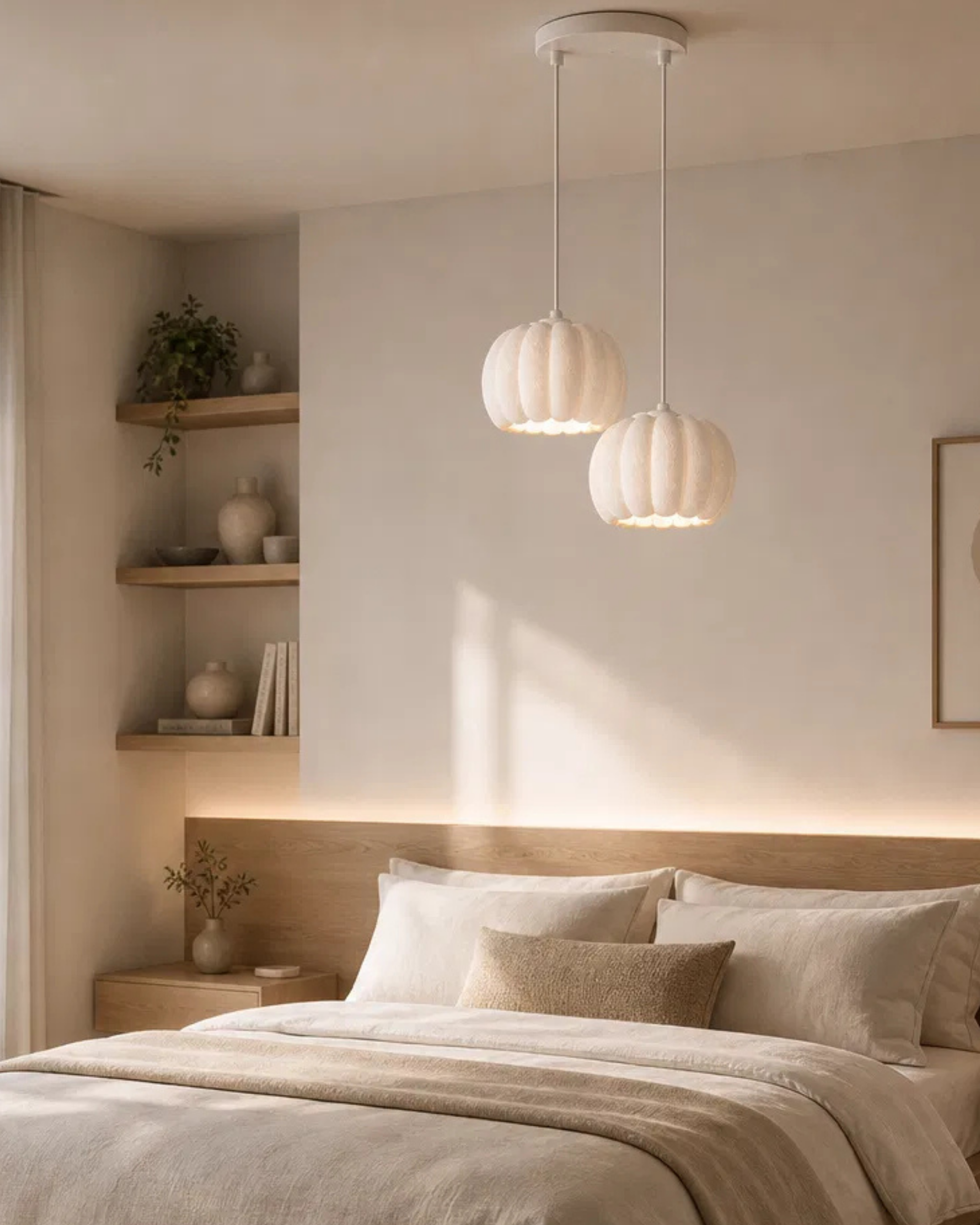 Balkabağı Minimalist Modern avize 2’li Yatak-Oturma odası Salon İçin Ampul Uyumlu Dekoratif Model Beyaz
