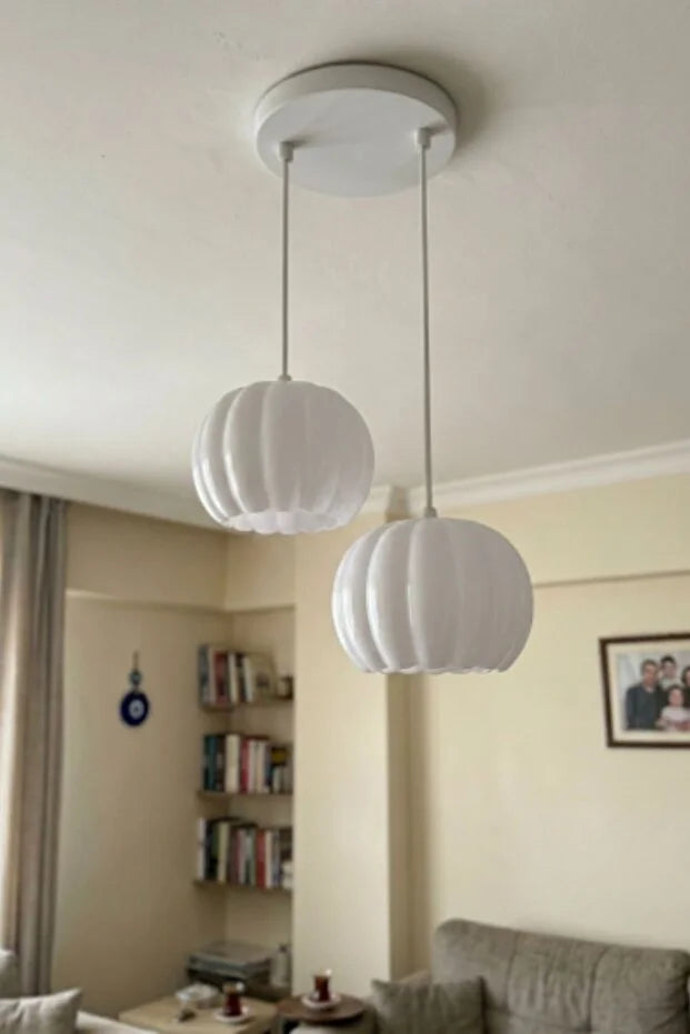 Balkabağı Minimalist Modern avize 2’li Yatak-Oturma odası Salon İçin Ampul Uyumlu Dekoratif Model Beyaz