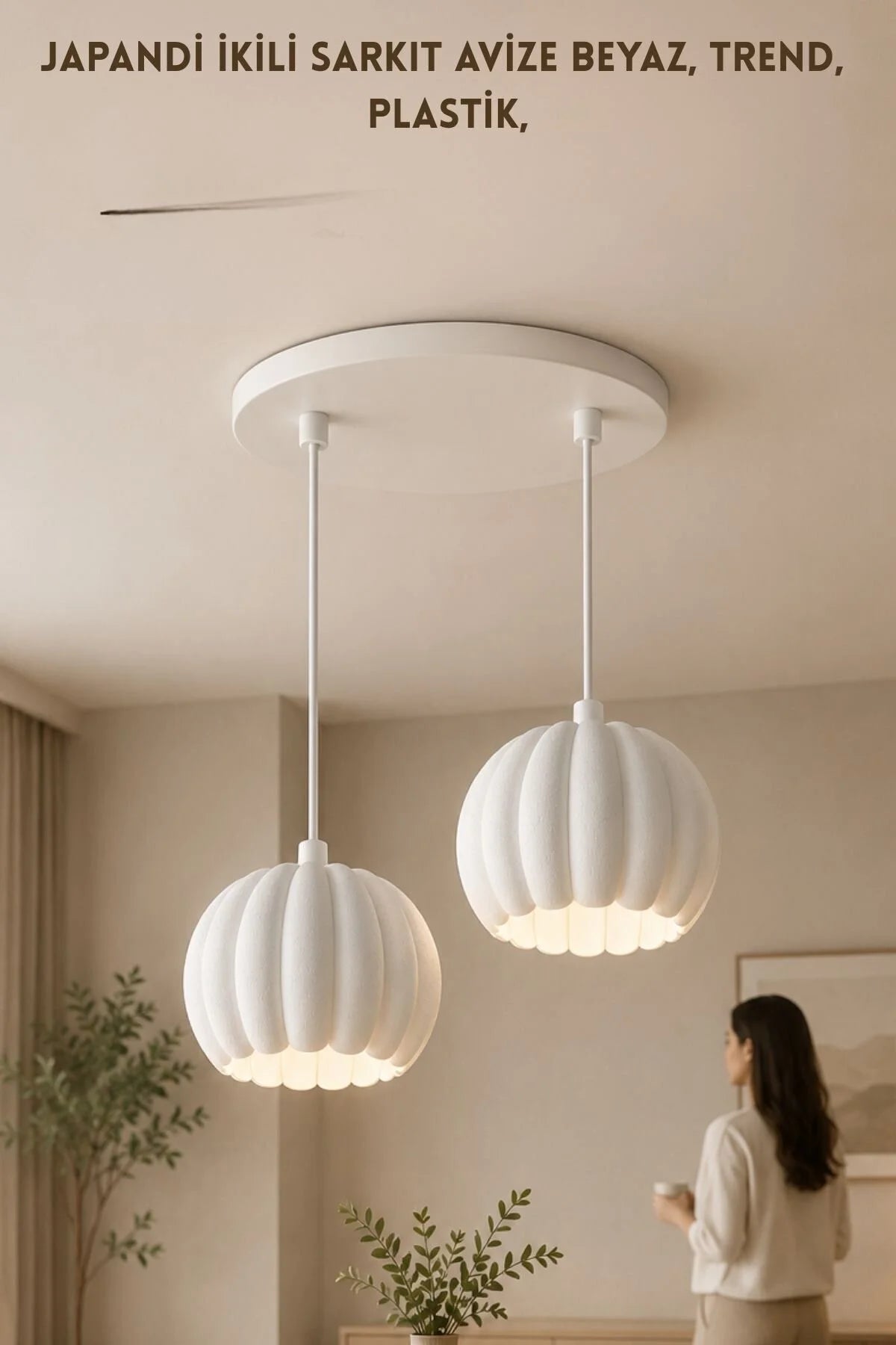 Balkabağı Minimalist Modern avize 2’li Yatak-Oturma odası Salon İçin Ampul Uyumlu Dekoratif Model Beyaz