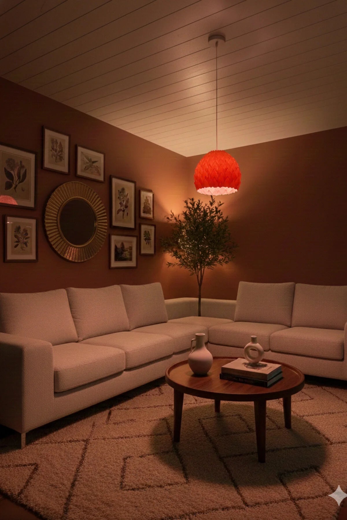 Modern Tekli Avize Premium Tasarım Tavan Aydınlatma 25x25 cm, Siyah-Beyaz-Kırmızı/Bronz