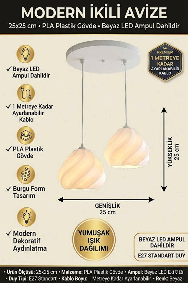 Dalga Form Modern avize 2'li Mutfak-Oturma odası Salon İçin Ampul Uyumlu Dekoratif Model