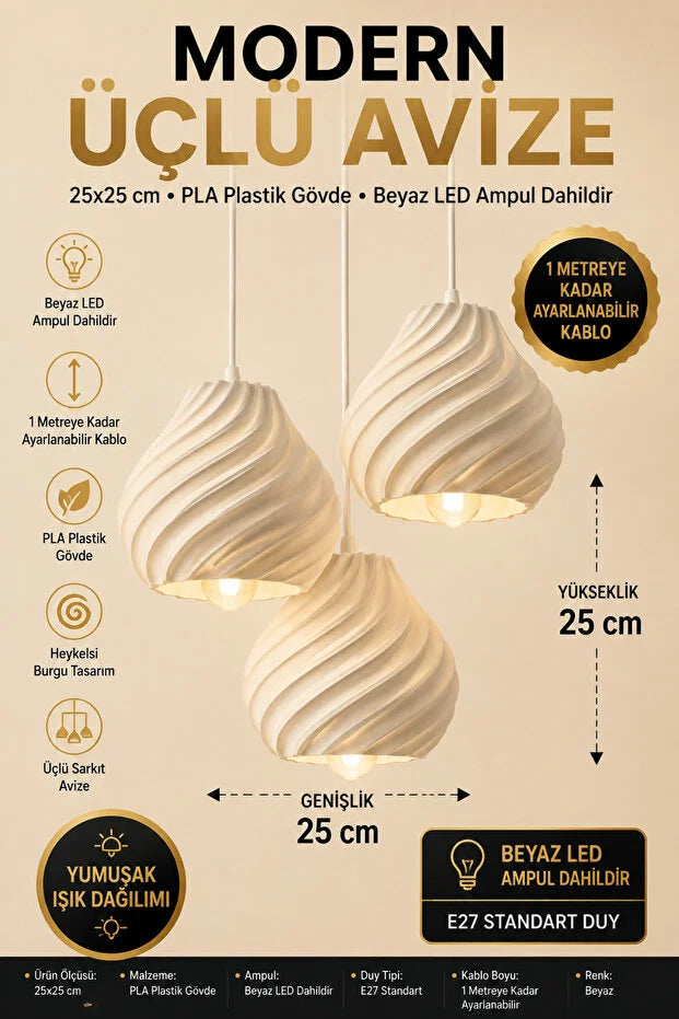 Nordic Modern avize 3'lü Mutfak-Oturma odası Salon İçin Ampul Uyumlu Dekoratif Model