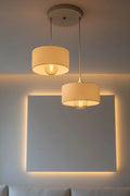 Modern Çiftli Oval Sarkıt Avize Salon-Ofis İçin Ampul Uyumlu Dekoratif Model Beyaz-Gri- 2'Li