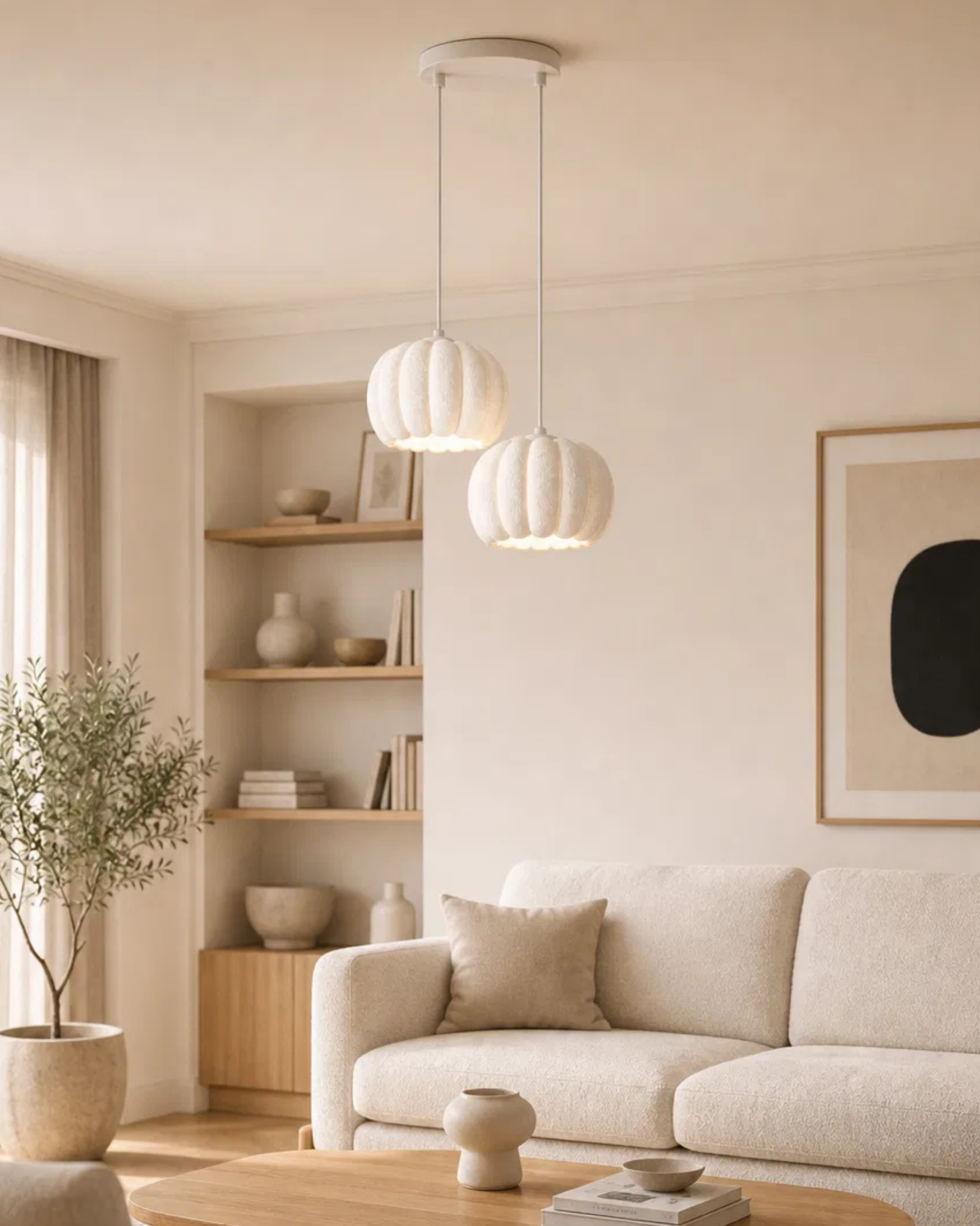 Balkabağı Minimalist Modern avize 2’li Yatak-Oturma odası Salon İçin Ampul Uyumlu Dekoratif Model Beyaz