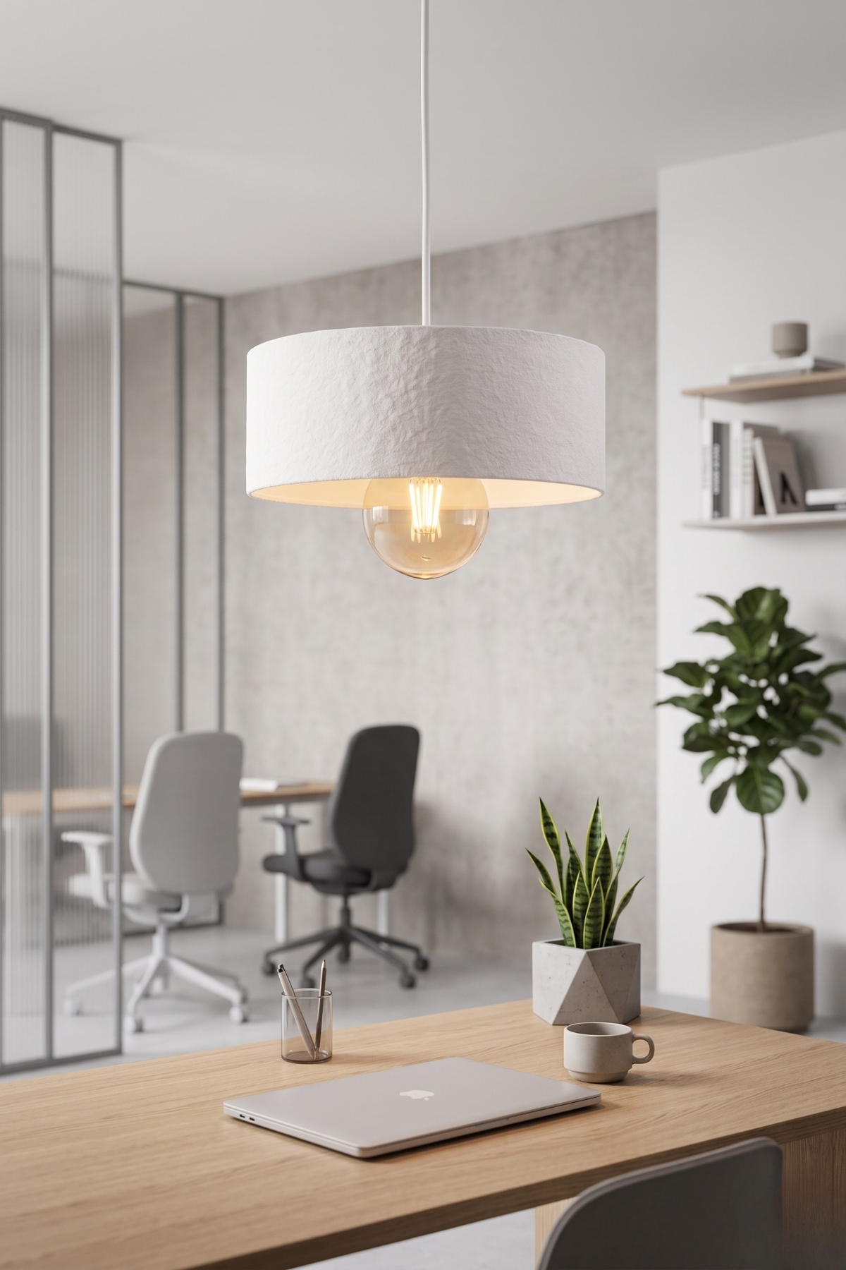 Modern Tekli Oval Sarkıt Avize Salon-Ofis İçin Ampul Uyumlu Dekoratif Model Beyaz-Gri- 1'Li