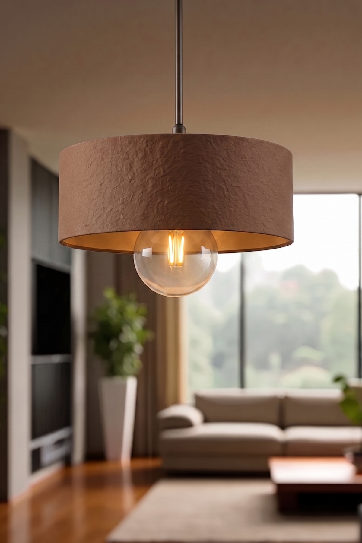 Modern Tekli Oval Sarkıt Avize Salon-Ofis İçin Ampul Uyumlu Dekoratif Model Beyaz-Gri- 1'Li