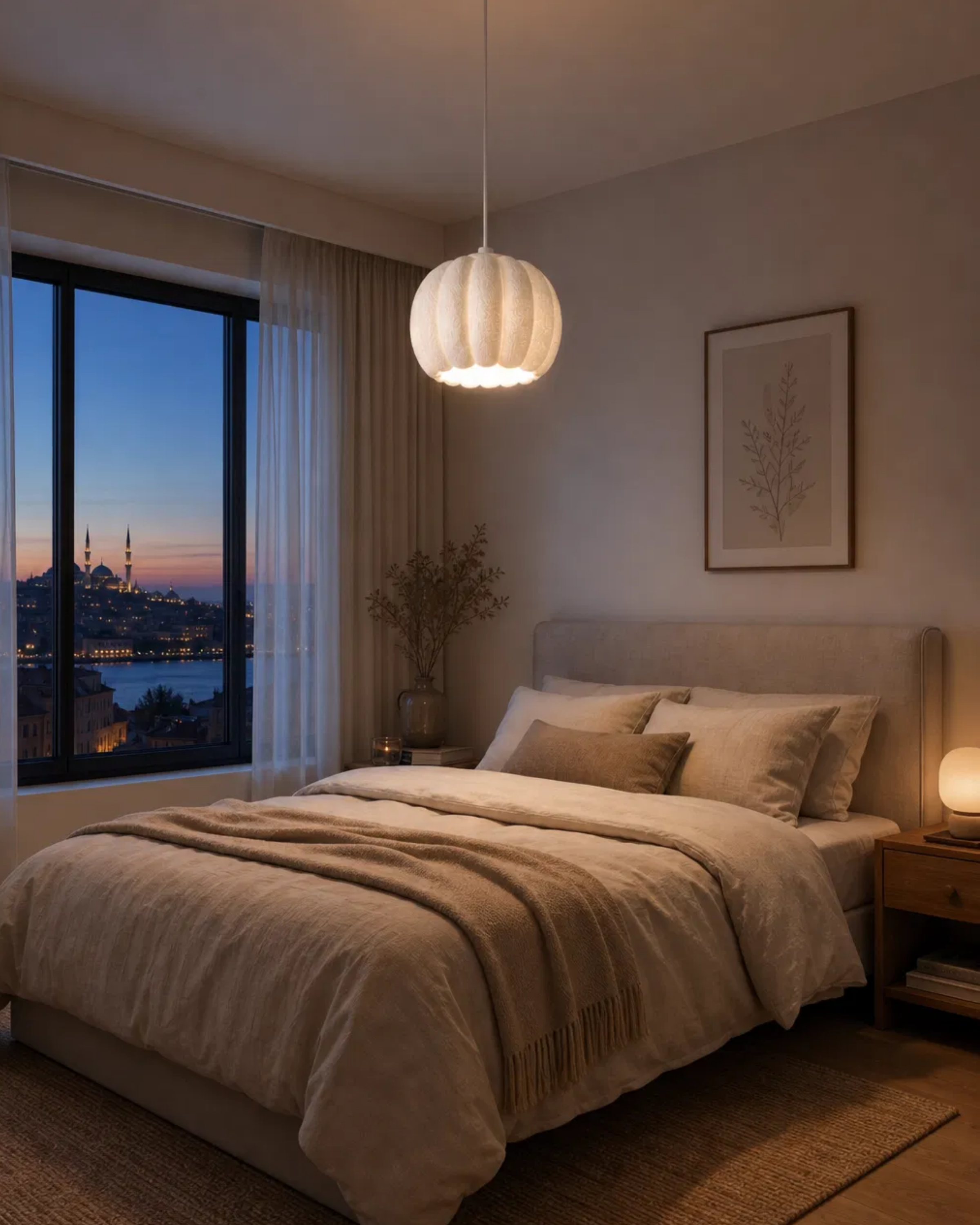 Balkabağı Minimalist Modern avize Tekli Yatak-Oturma odası Salon İçin Ampul Uyumlu Dekoratif Model Beyaz