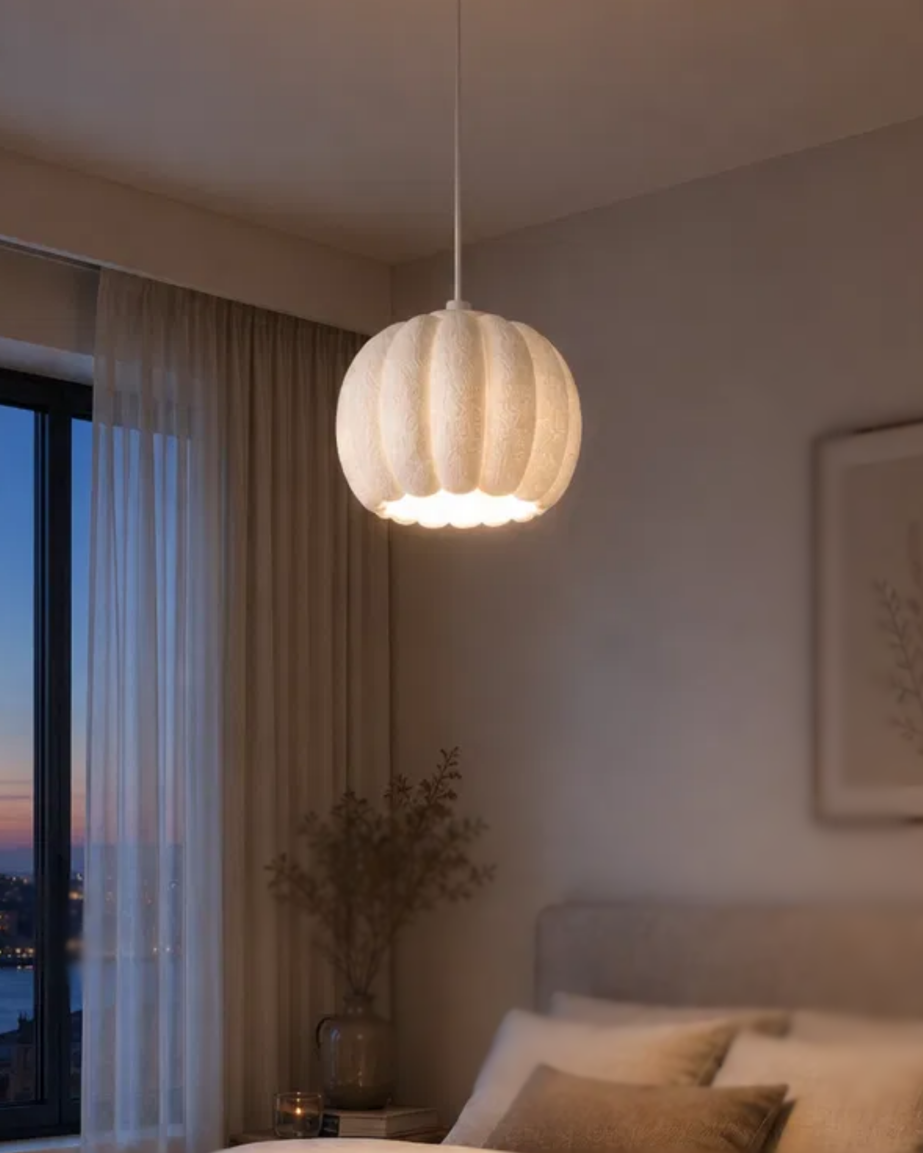 Balkabağı Minimalist Modern avize Tekli Yatak-Oturma odası Salon İçin Ampul Uyumlu Dekoratif Model Beyaz