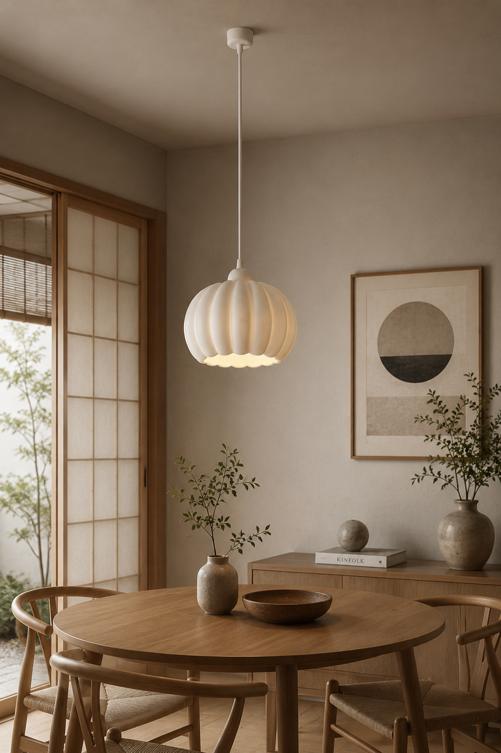 Balkabağı Minimalist Modern avize Tekli Yatak-Oturma odası Salon İçin Ampul Uyumlu Dekoratif Model Beyaz