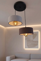 Modern Çiftli Oval Sarkıt Avize Salon-Ofis İçin Ampul Uyumlu Dekoratif Model Beyaz-Gri- 2'Li