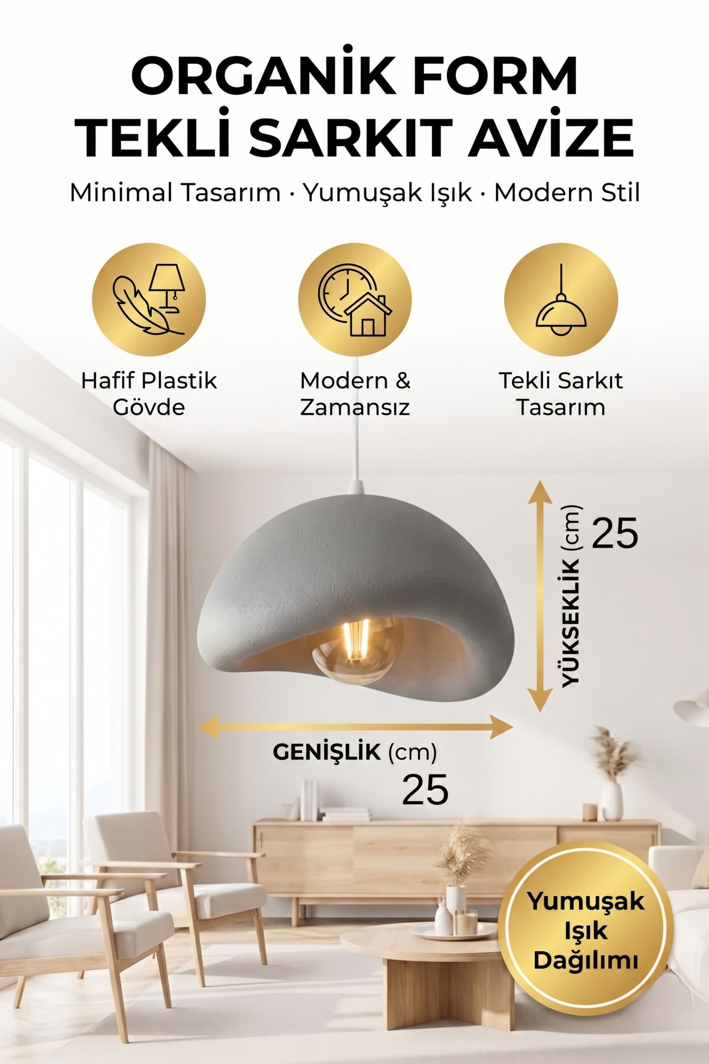 Modern Bohem Beton Görünümlü Tekli Sarkıt Avize Salon Oturma Odası İçin Ampul Uyumlu Dekoratif Model Çok Renkli Kişiselleştirme Seçeneği