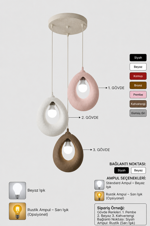 3’lü Minimal Simit Avize Modern Sarkıt Aydınlatma FLA Malzeme Ayarlanabilir Kablo Dekoratif Lamba Dekoratif Model Çok Renkli Kişiselleştirme Seçeneği