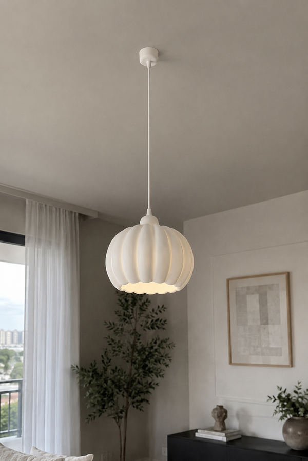 Balkabağı Minimalist Modern avize Tekli Yatak-Oturma odası Salon İçin Ampul Uyumlu Dekoratif Model Beyaz