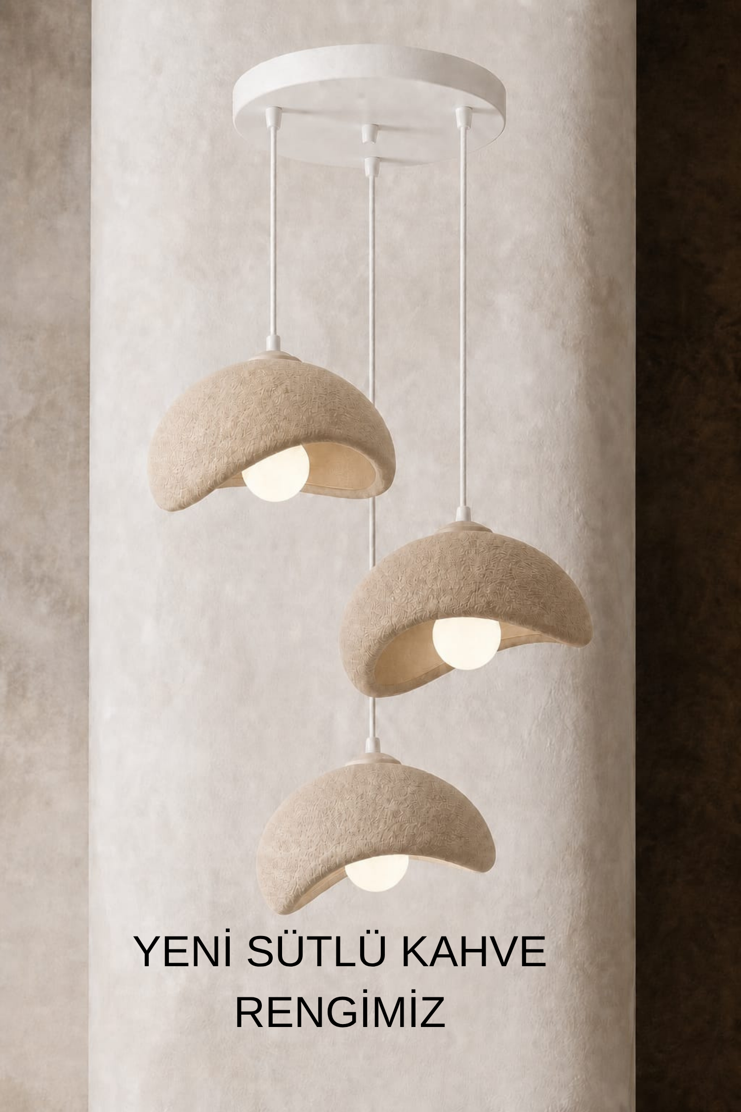 Modern Bohem Beton Görünümlü 3’lü Sarkıt Avize Salon Oturma Odası İçin Ampul Uyumlu Dekoratif Model Çok Renkli Kişiselleştirme Seçeneği