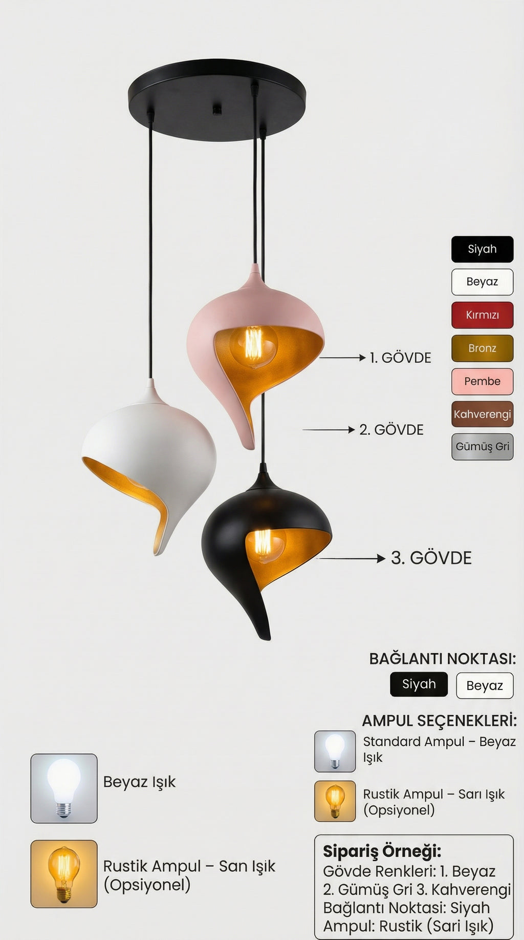 Su Damlası Sarkıt Avize Bohem Beton Görünümlü 1-2 veya 3’lü Modern Avize Salon Oturma Odası İçin Ampul Uyumlu Dekoratif Model, Çok Renkli Kişiselleştirme Seçeneği