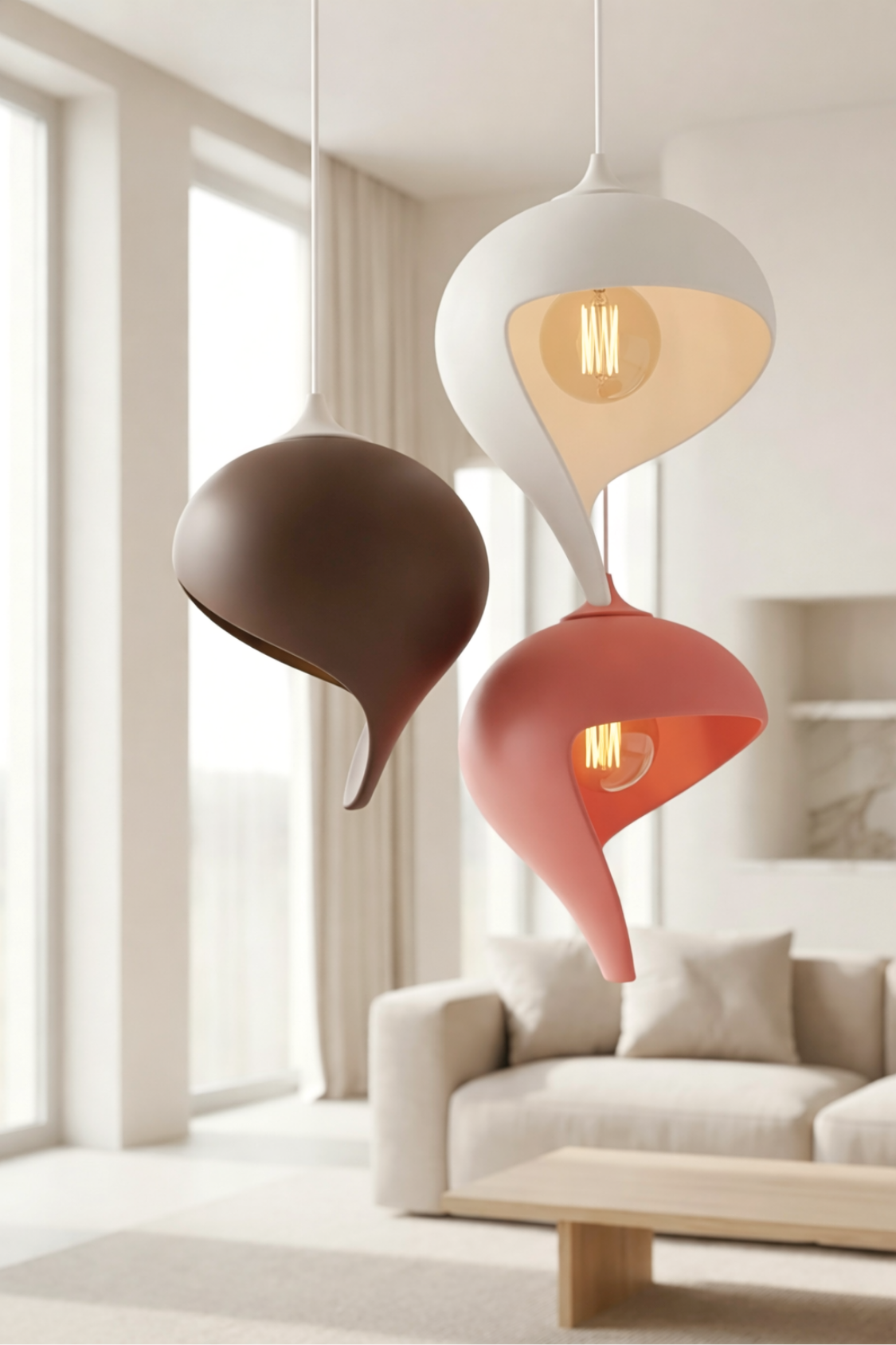 Su Damlası Sarkıt Avize Bohem Beton Görünümlü 1-2 veya 3’lü Modern Avize Salon Oturma Odası İçin Ampul Uyumlu Dekoratif Model, Çok Renkli Kişiselleştirme Seçeneği