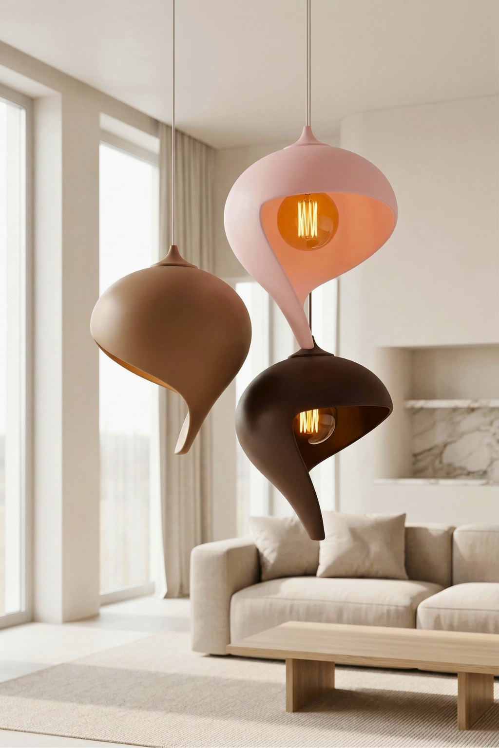 Su Damlası Sarkıt Avize Bohem Beton Görünümlü 1-2 veya 3’lü Modern Avize Salon Oturma Odası İçin Ampul Uyumlu Dekoratif Model, Çok Renkli Kişiselleştirme Seçeneği