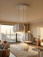 Balkabağı Minimalist Modern avize 3'lü Yatak-Oturma odası Salon İçin Ampul Uyumlu Dekoratif Model Beyaz