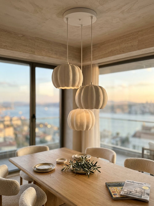 Balkabağı Minimalist Modern avize 3'lü Yatak-Oturma odası Salon İçin Ampul Uyumlu Dekoratif Model Beyaz