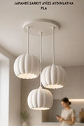 Balkabağı Minimalist Modern avize 3'lü Yatak-Oturma odası Salon İçin Ampul Uyumlu Dekoratif Model Beyaz