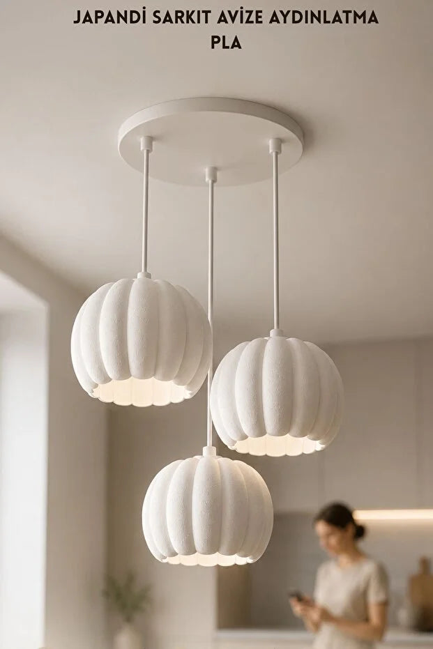 Balkabağı Minimalist Modern avize 3'lü Yatak-Oturma odası Salon İçin Ampul Uyumlu Dekoratif Model Beyaz