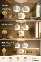 Balkabağı Minimalist Modern avize 3'lü Yatak-Oturma odası Salon İçin Ampul Uyumlu Dekoratif Model Beyaz